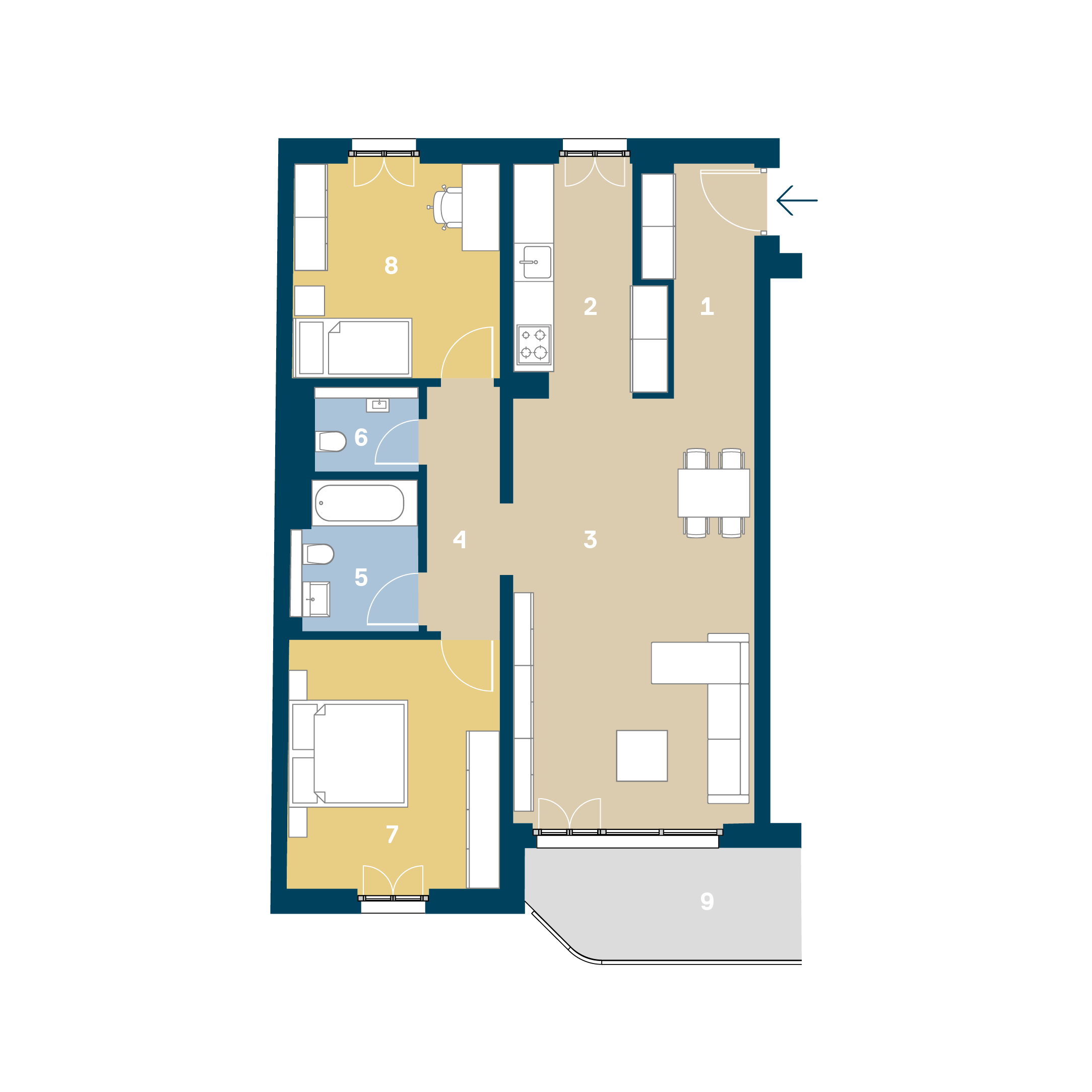Three-Room Flat Blocks Floor Plan